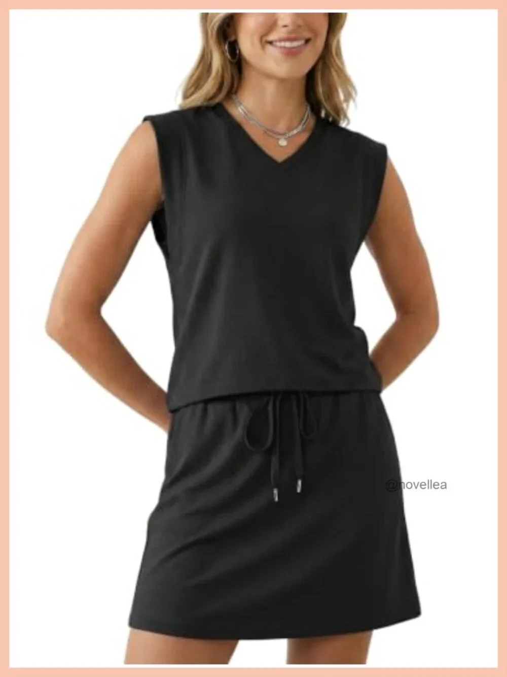 Women's 2-Piece Skort Set V-Neck Sleeveless Top Tennis Skirt with Pockets